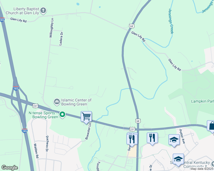 map of restaurants, bars, coffee shops, grocery stores, and more near 330 Walnut Creek Court in Bowling Green