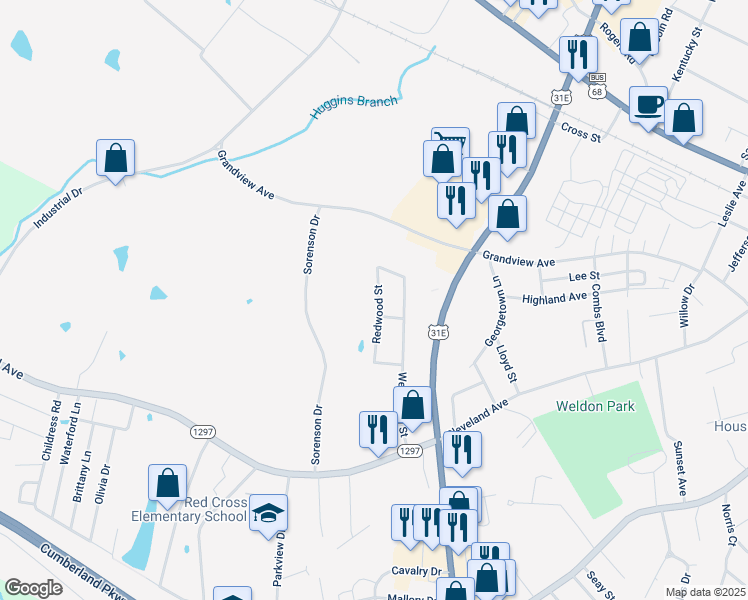 map of restaurants, bars, coffee shops, grocery stores, and more near 303 Redwood Street in Glasgow