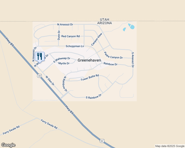 map of restaurants, bars, coffee shops, grocery stores, and more near 392 Rainbow Drive in Page