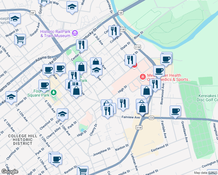 map of restaurants, bars, coffee shops, grocery stores, and more near 400-460 Park Street in Bowling Green