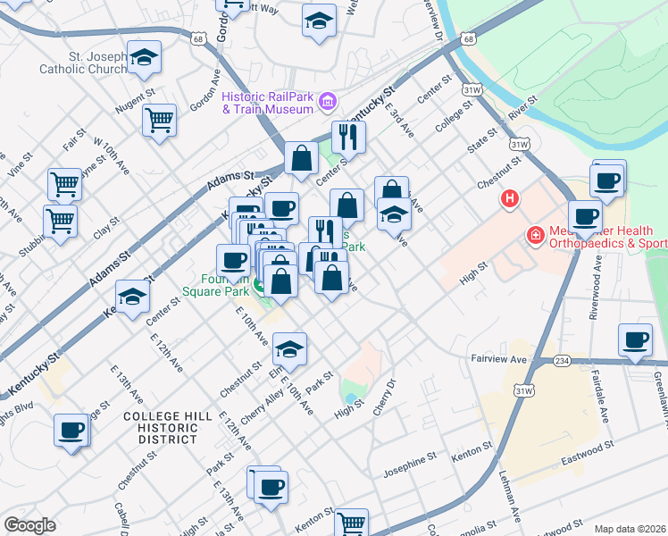 map of restaurants, bars, coffee shops, grocery stores, and more near 700 State Street in Bowling Green