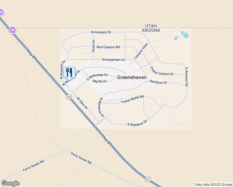 map of restaurants, bars, coffee shops, grocery stores, and more near 292 Rainbow Drive in Page