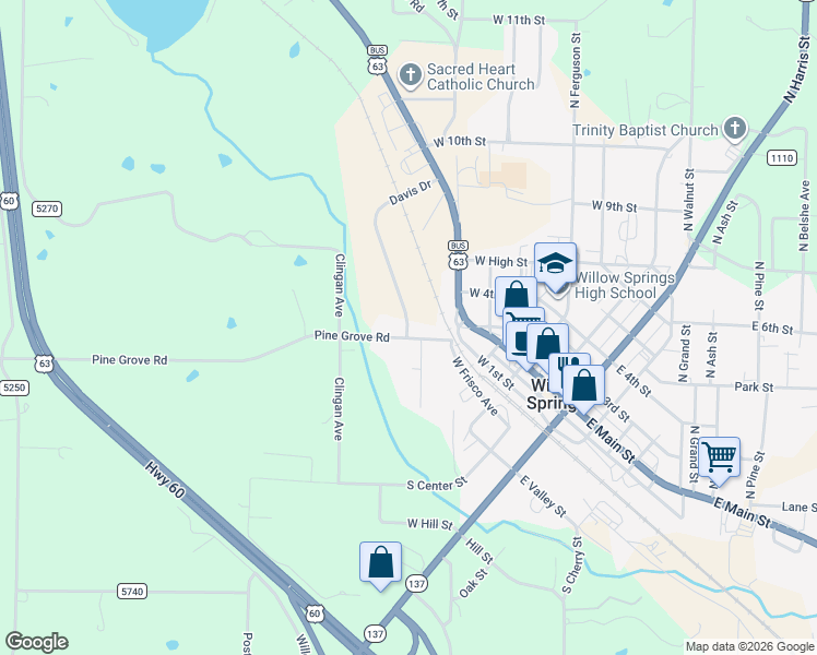 map of restaurants, bars, coffee shops, grocery stores, and more near 201 Pine Grove Road in Willow Springs