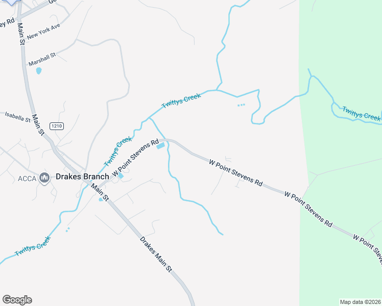 map of restaurants, bars, coffee shops, grocery stores, and more near West Point Stevens Road in Drakes Branch