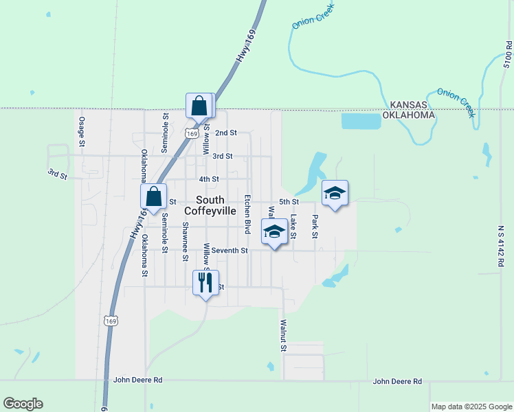 map of restaurants, bars, coffee shops, grocery stores, and more near 305 5th Street in South Coffeyville
