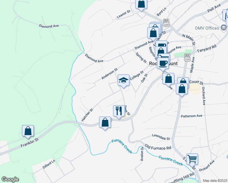 map of restaurants, bars, coffee shops, grocery stores, and more near 50 Hatcher Street in Rocky Mount
