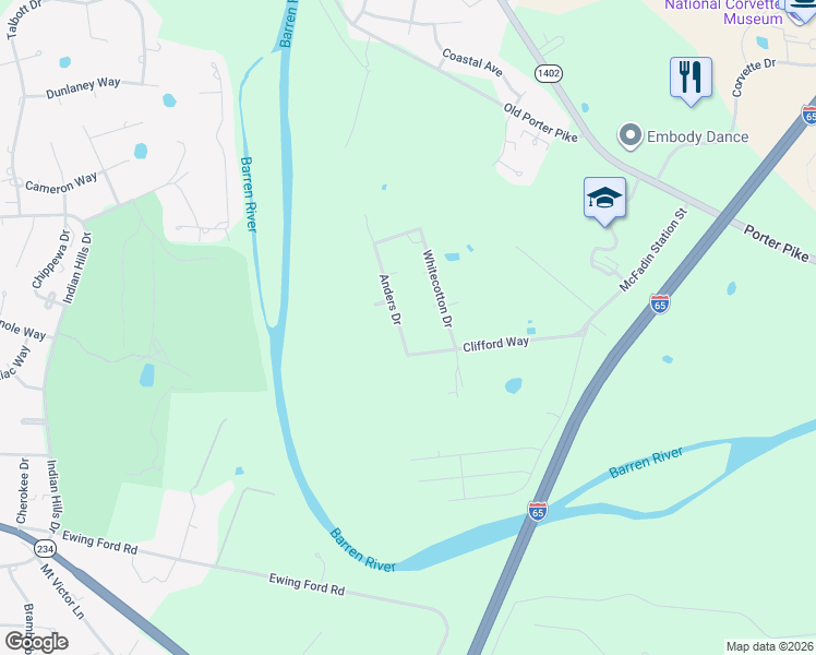 map of restaurants, bars, coffee shops, grocery stores, and more near 156 Anders Drive in Bowling Green