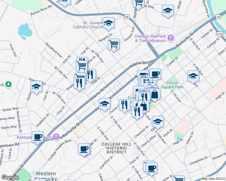 map of restaurants, bars, coffee shops, grocery stores, and more near 158 East 11th Avenue in Bowling Green