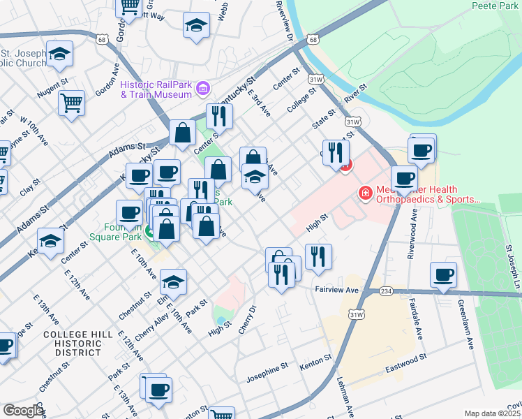 map of restaurants, bars, coffee shops, grocery stores, and more near 601-699 E 5th Ave in Bowling Green