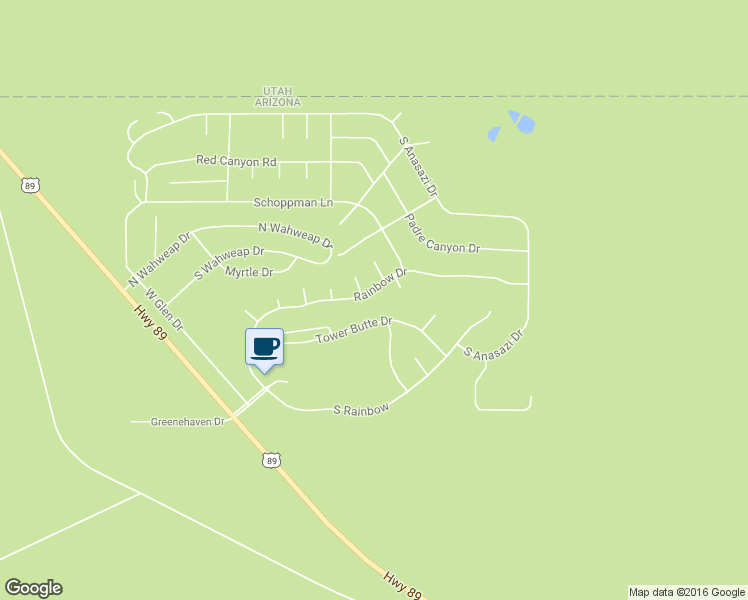 map of restaurants, bars, coffee shops, grocery stores, and more near 392 Rainbow Drive in Page