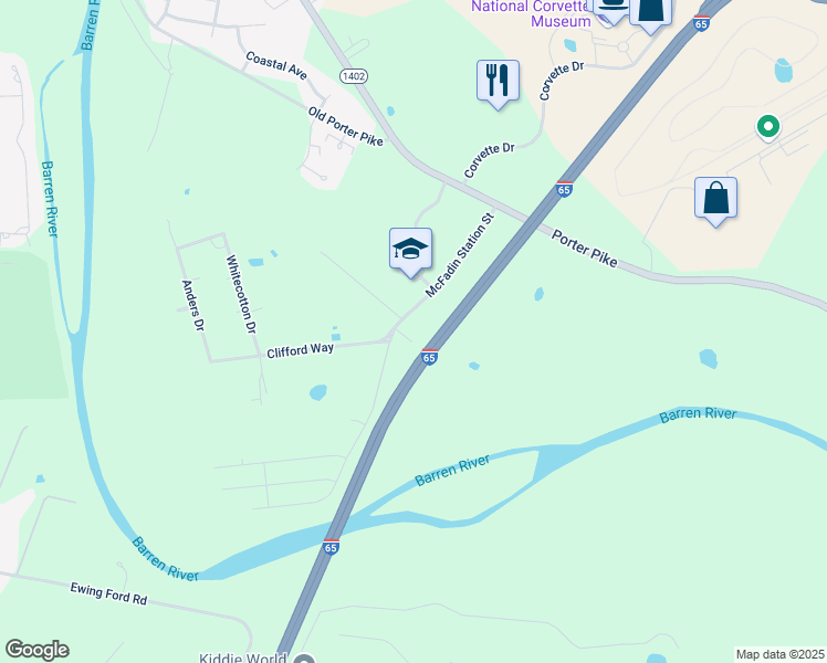 map of restaurants, bars, coffee shops, grocery stores, and more near 401 McFadin Station Street in Bowling Green