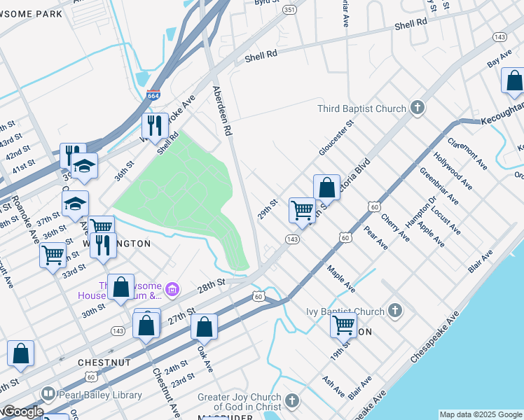 map of restaurants, bars, coffee shops, grocery stores, and more near 403 Maple Avenue in Newport News