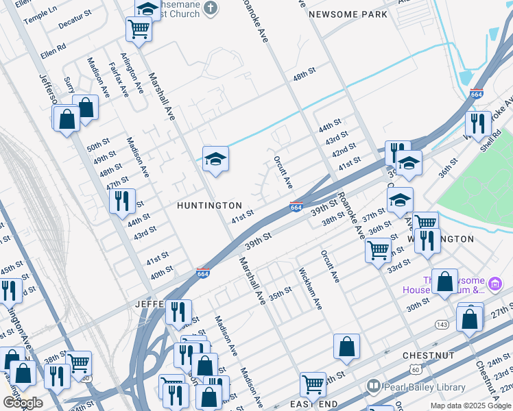 map of restaurants, bars, coffee shops, grocery stores, and more near 814 41st Street in Newport News