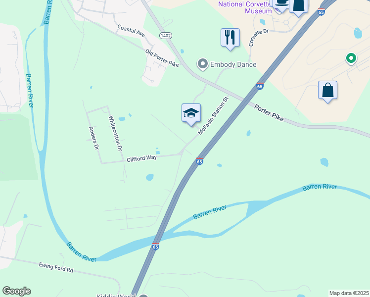 map of restaurants, bars, coffee shops, grocery stores, and more near 101-127 Clifford Way in Bowling Green