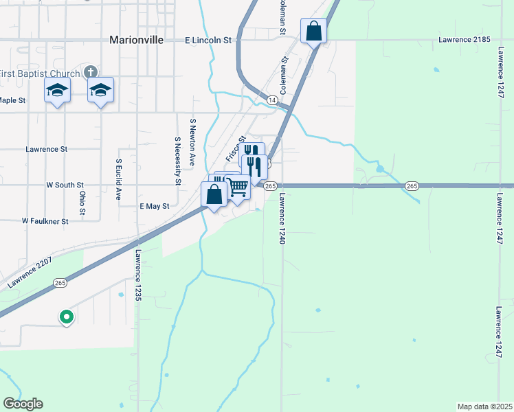 map of restaurants, bars, coffee shops, grocery stores, and more near 101 East Neil in Marionville