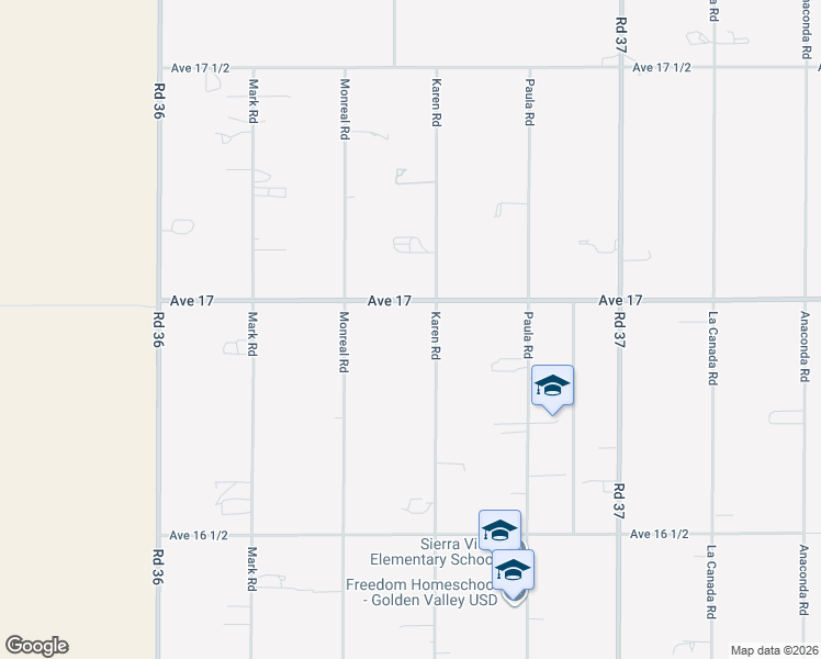 map of restaurants, bars, coffee shops, grocery stores, and more near 16900 Karen Road in Madera