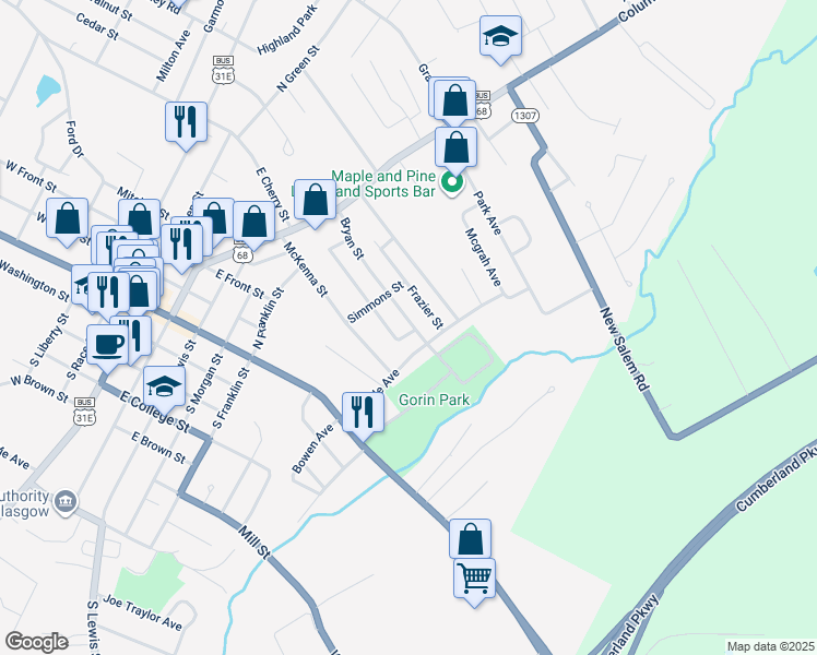 map of restaurants, bars, coffee shops, grocery stores, and more near 200-218 Floyd St in Glasgow