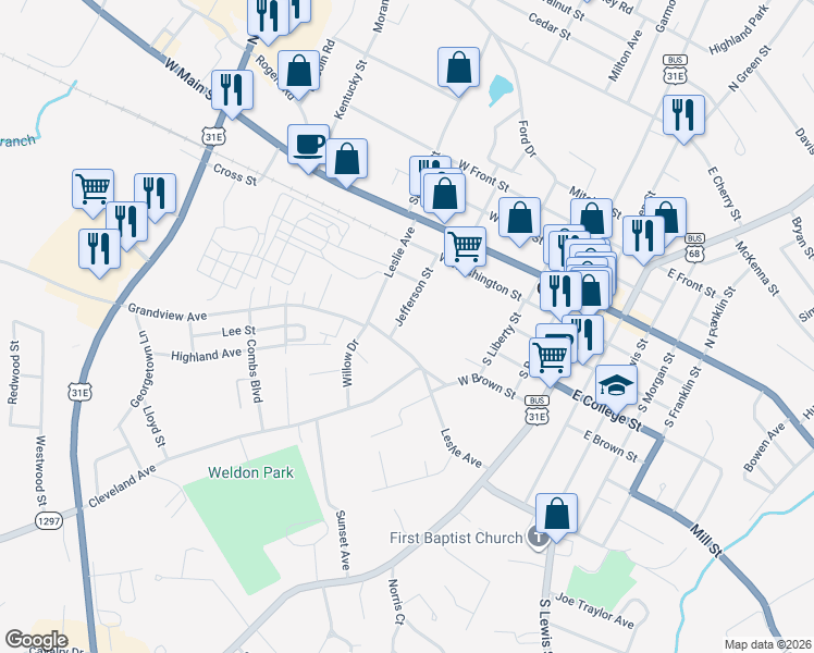 map of restaurants, bars, coffee shops, grocery stores, and more near 105 Cleveland Avenue in Glasgow