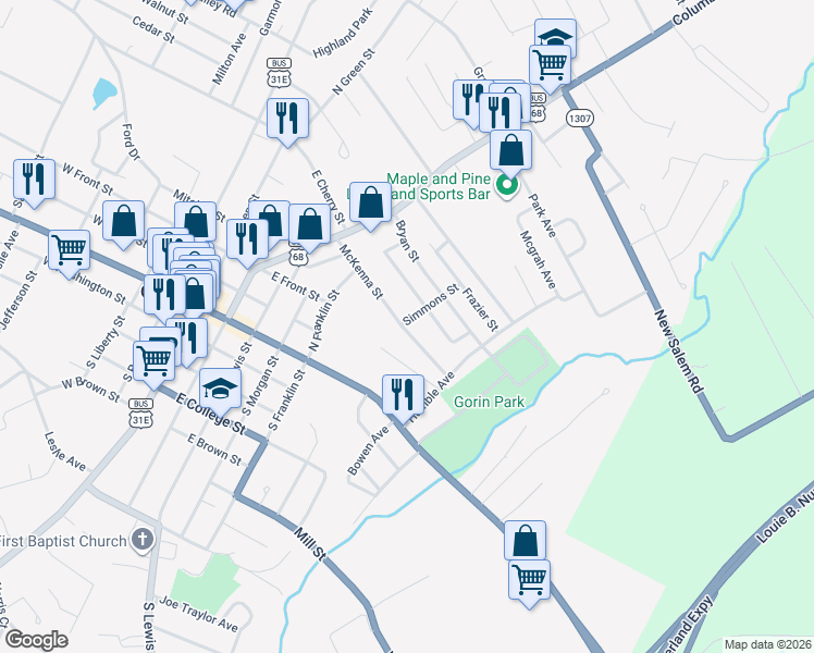 map of restaurants, bars, coffee shops, grocery stores, and more near 406 McKenna St in Glasgow