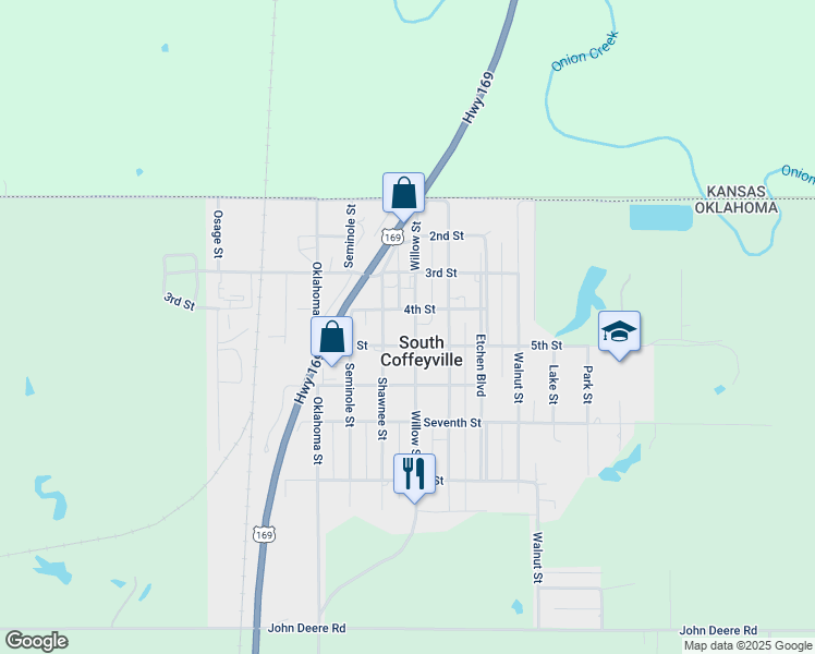 map of restaurants, bars, coffee shops, grocery stores, and more near 402 Willow Street in South Coffeyville