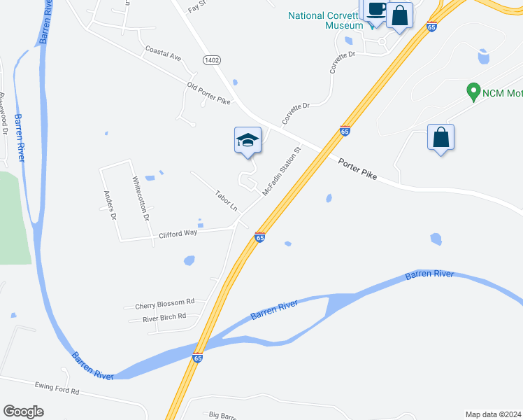 map of restaurants, bars, coffee shops, grocery stores, and more near 301 McFadin Station Street in Bowling Green