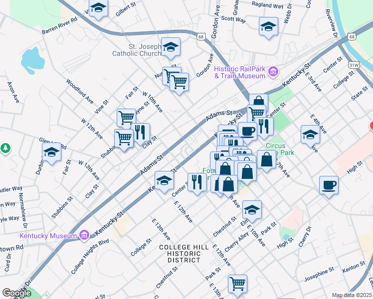 map of restaurants, bars, coffee shops, grocery stores, and more near 900-998 Adams St in Bowling Green
