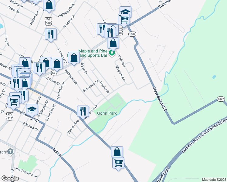 map of restaurants, bars, coffee shops, grocery stores, and more near 248 Eastview Dr in Glasgow
