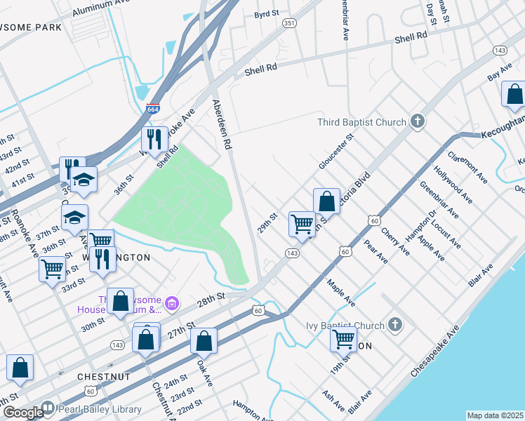 map of restaurants, bars, coffee shops, grocery stores, and more near 414 Maple Avenue in Newport News
