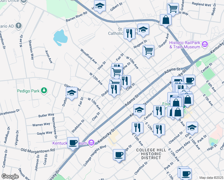 map of restaurants, bars, coffee shops, grocery stores, and more near 1176 Stubbins Street in Bowling Green