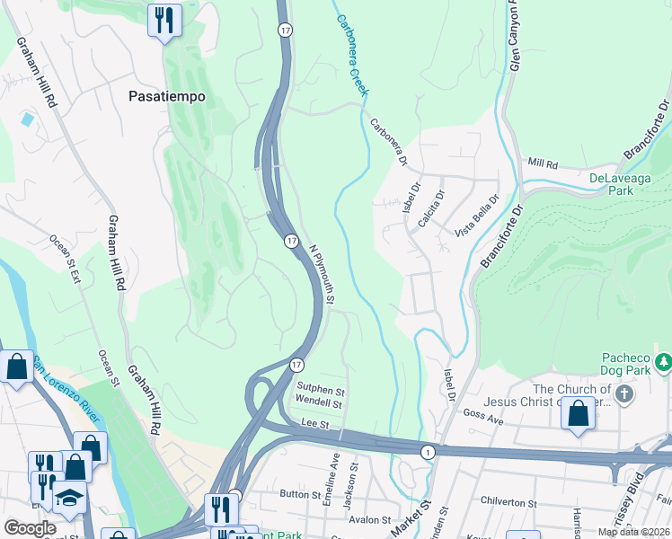 map of restaurants, bars, coffee shops, grocery stores, and more near 900 North Plymouth Street in Scotts Valley