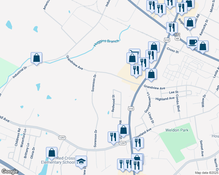 map of restaurants, bars, coffee shops, grocery stores, and more near 303-317 Redwood Street in Glasgow
