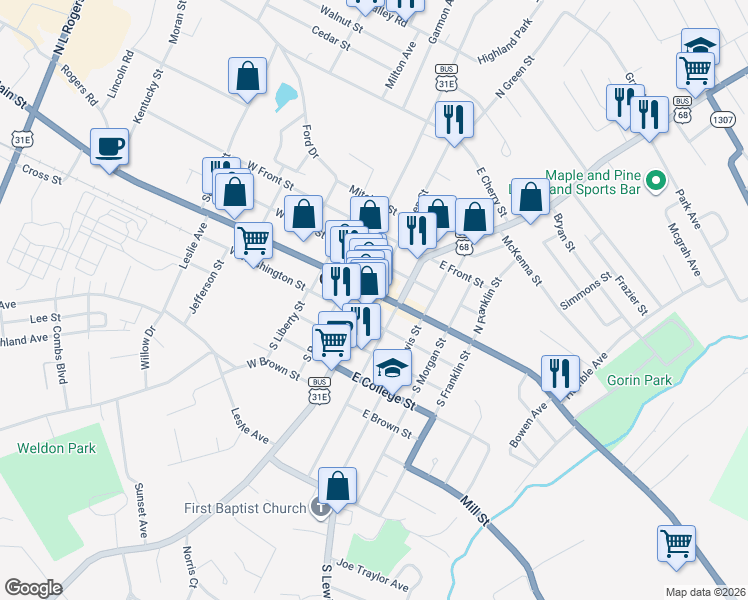 map of restaurants, bars, coffee shops, grocery stores, and more near in Glasgow