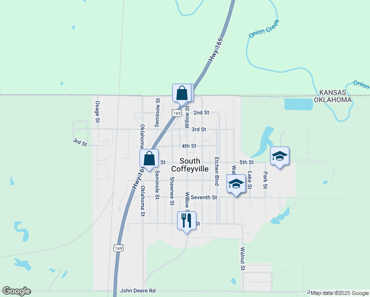 map of restaurants, bars, coffee shops, grocery stores, and more near 402 Willow Street in South Coffeyville