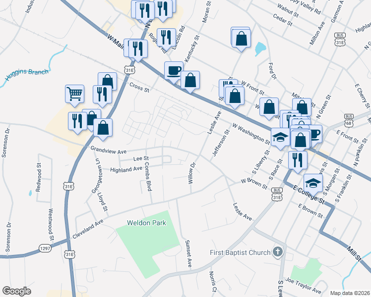 map of restaurants, bars, coffee shops, grocery stores, and more near 100-152 Grandview Avenue in Glasgow