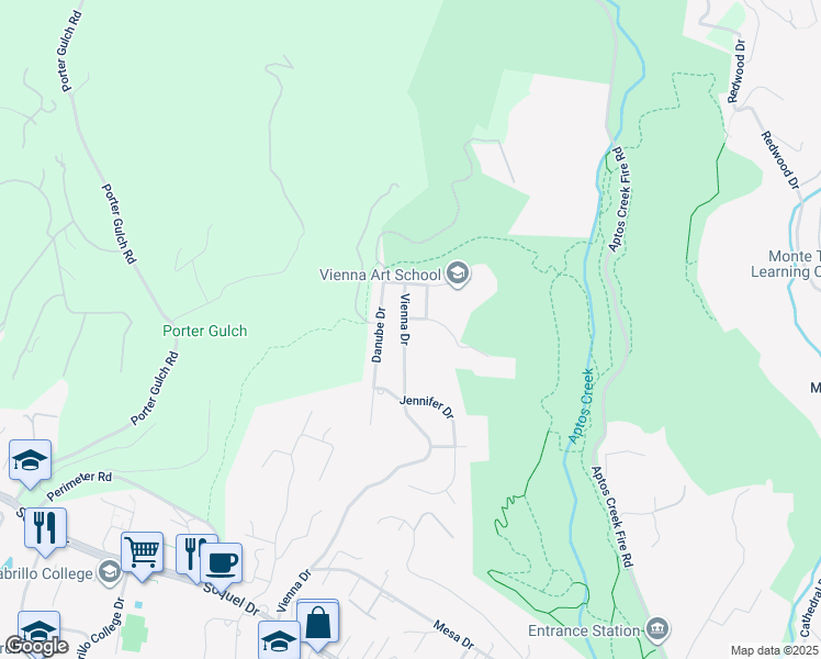 map of restaurants, bars, coffee shops, grocery stores, and more near 3757 Vienna Drive in Aptos