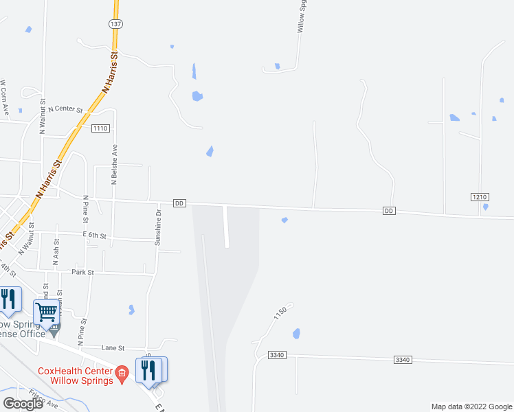 map of restaurants, bars, coffee shops, grocery stores, and more near 1115 State Route DD in Willow Springs