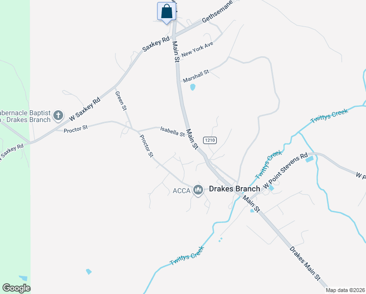 map of restaurants, bars, coffee shops, grocery stores, and more near Isabella Street in Drakes Branch