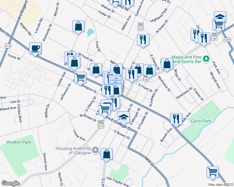 map of restaurants, bars, coffee shops, grocery stores, and more near in Glasgow