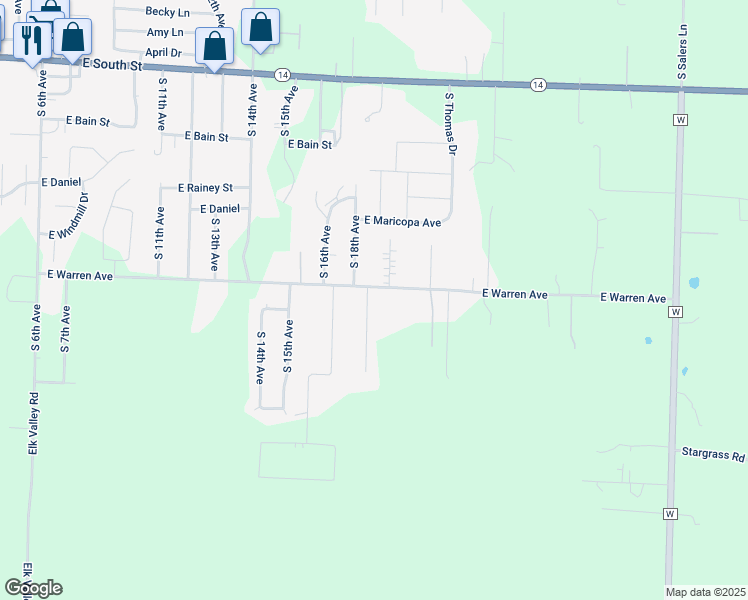 map of restaurants, bars, coffee shops, grocery stores, and more near 2400 South 19th Avenue in Ozark