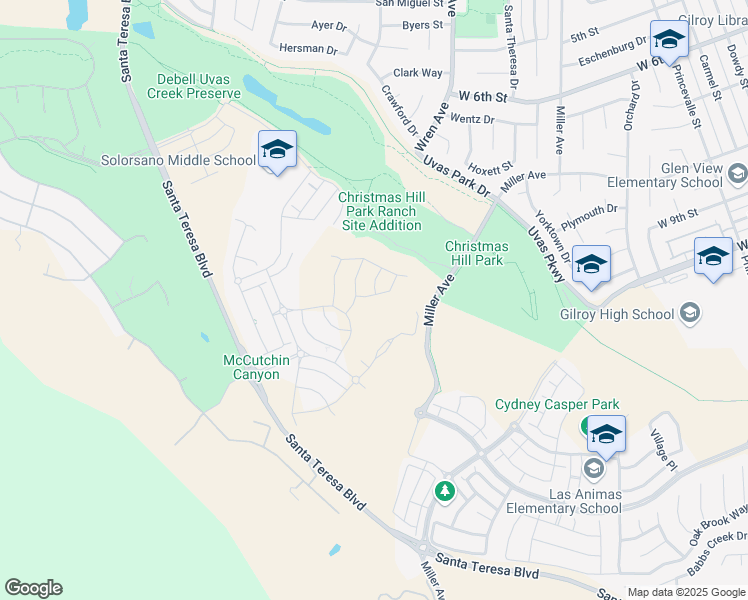 map of restaurants, bars, coffee shops, grocery stores, and more near 7140 Rece Lane in Gilroy