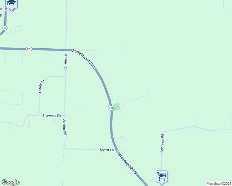 map of restaurants, bars, coffee shops, grocery stores, and more near 1402 Missouri 125 in Sparta
