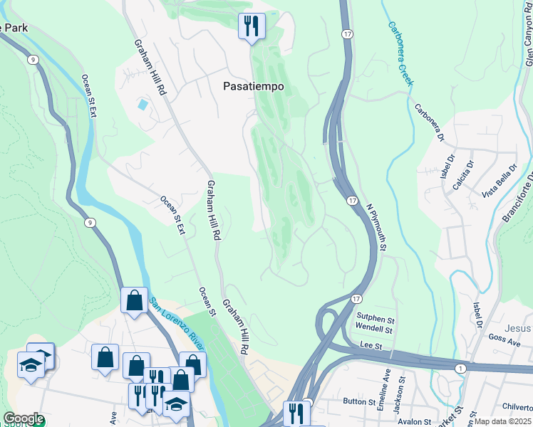 map of restaurants, bars, coffee shops, grocery stores, and more near 50 Hollins Drive in Santa Cruz