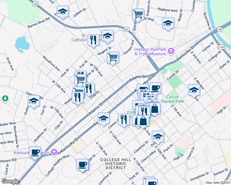 map of restaurants, bars, coffee shops, grocery stores, and more near 998 Adams St in Bowling Green