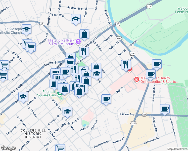 map of restaurants, bars, coffee shops, grocery stores, and more near 506 State Street in Bowling Green
