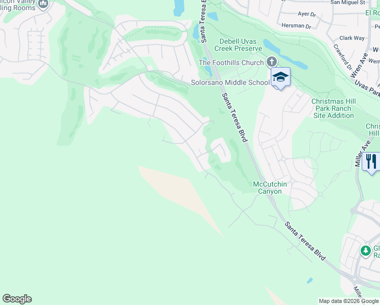 map of restaurants, bars, coffee shops, grocery stores, and more near 7071 Eagle Ridge Drive in Gilroy