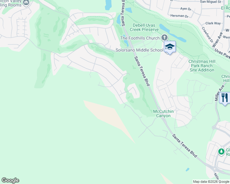 map of restaurants, bars, coffee shops, grocery stores, and more near 7071 Eagle Ridge Drive in Gilroy