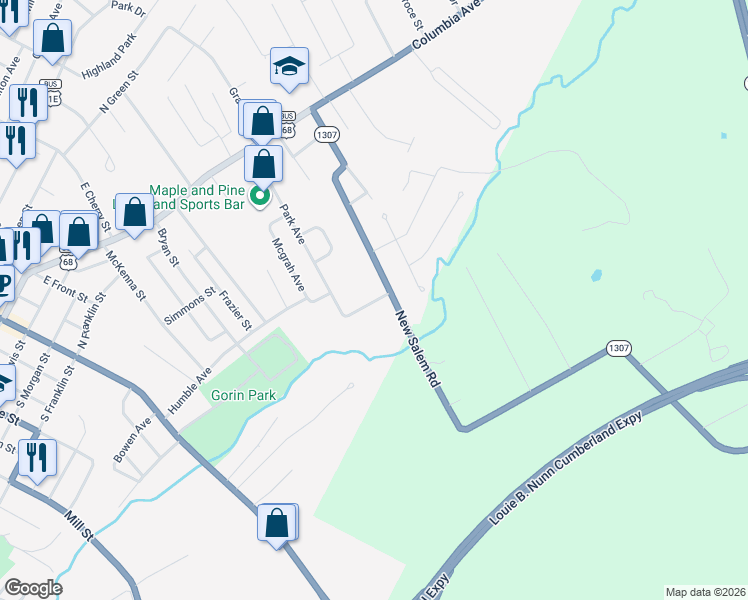map of restaurants, bars, coffee shops, grocery stores, and more near 716 Riverside Drive in Glasgow