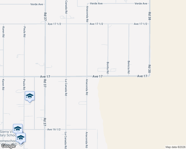 map of restaurants, bars, coffee shops, grocery stores, and more near 17027 Anaconda Road in Madera