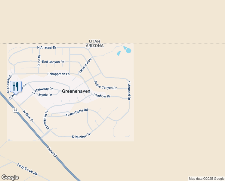 map of restaurants, bars, coffee shops, grocery stores, and more near 288 Padre Canyon Drive in Page
