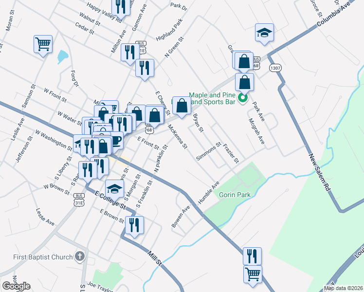 map of restaurants, bars, coffee shops, grocery stores, and more near 316 McKenna Street in Glasgow